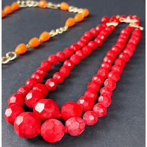 Double Stranded Red Onyx Signed Germany Vintage 50s Beaded Necklace